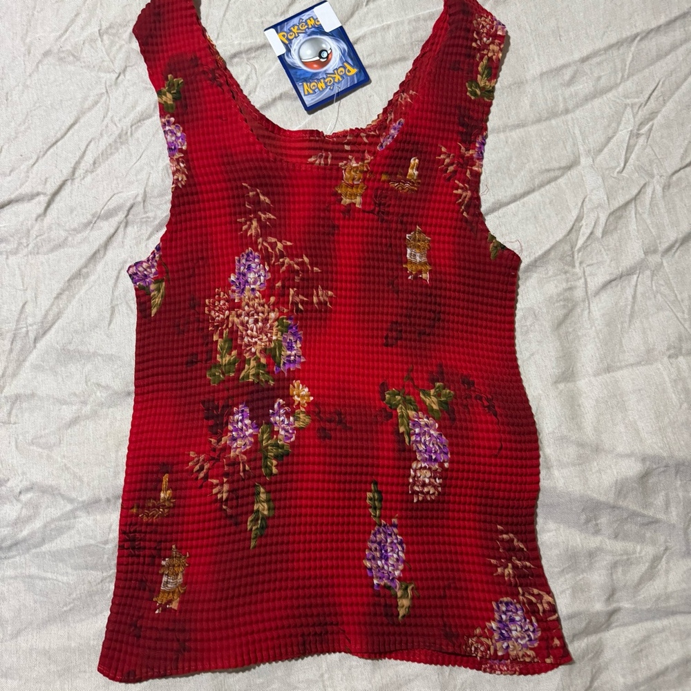 Y2K Women’s Red Floral Textured Tank Top Size S/M